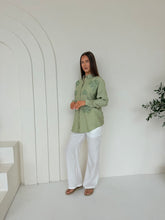 Floral Embellished Shirt Co-Ord – Sage Green