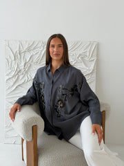 Beaded Charcoal Shirt Co-Ord – Slate