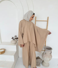 Camel Asymmetric Hem Oversized Top & Wide-Leg Trouser Co-Ord Set