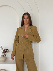 Belted Utility Blazer & Wide-Leg Trouser Suit Co-Ord