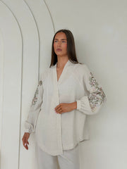 Wildflower Embroidered Linen Shirt & Straight-Leg Trouser Co-Ord – Natural
