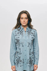 Blue Satin Embellished Co Ord