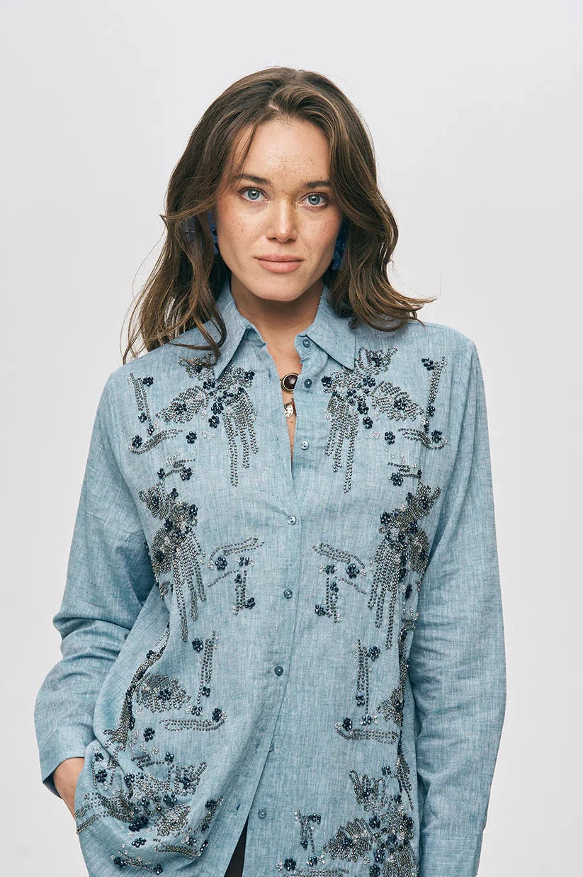 Blue Satin Embellished Co Ord