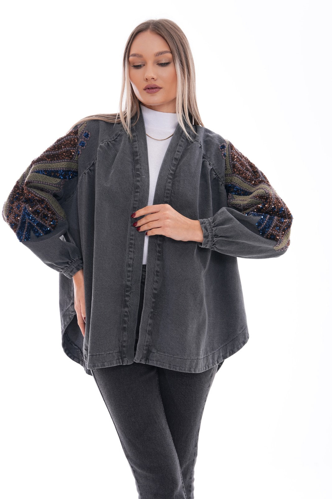 Mirage Embellished Denim Kimono