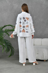 White Floral Embellished Co Ord - Medium image