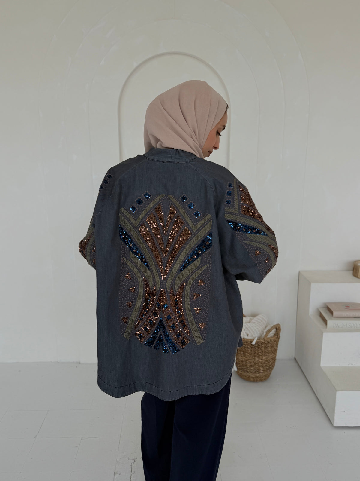 Linen Mirage Embellished Kimono