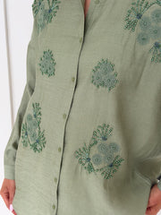 Floral Embellished Shirt Co-Ord – Sage Green