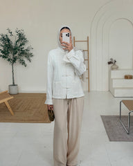 Ivory Textured Frog-Button Jacket & Wide-Leg Trouser Co-Ord Set