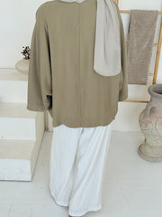 Sage Asymmetric Button Placket Oversized Tunic Top