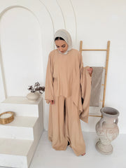 Camel Asymmetric Hem Oversized Top &amp; Wide-Leg Trouser Co-Ord Set