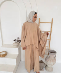 Camel Asymmetric Hem Oversized Top &amp; Wide-Leg Trouser Co-Ord Set