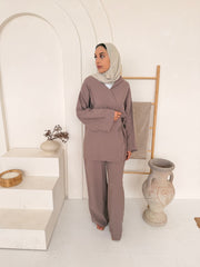 Wrap Tie Top & Wide-Leg Trouser Co-Ord Set