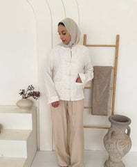 Ivory Textured Frog-Button Jacket & Wide-Leg Trouser Co-Ord Set