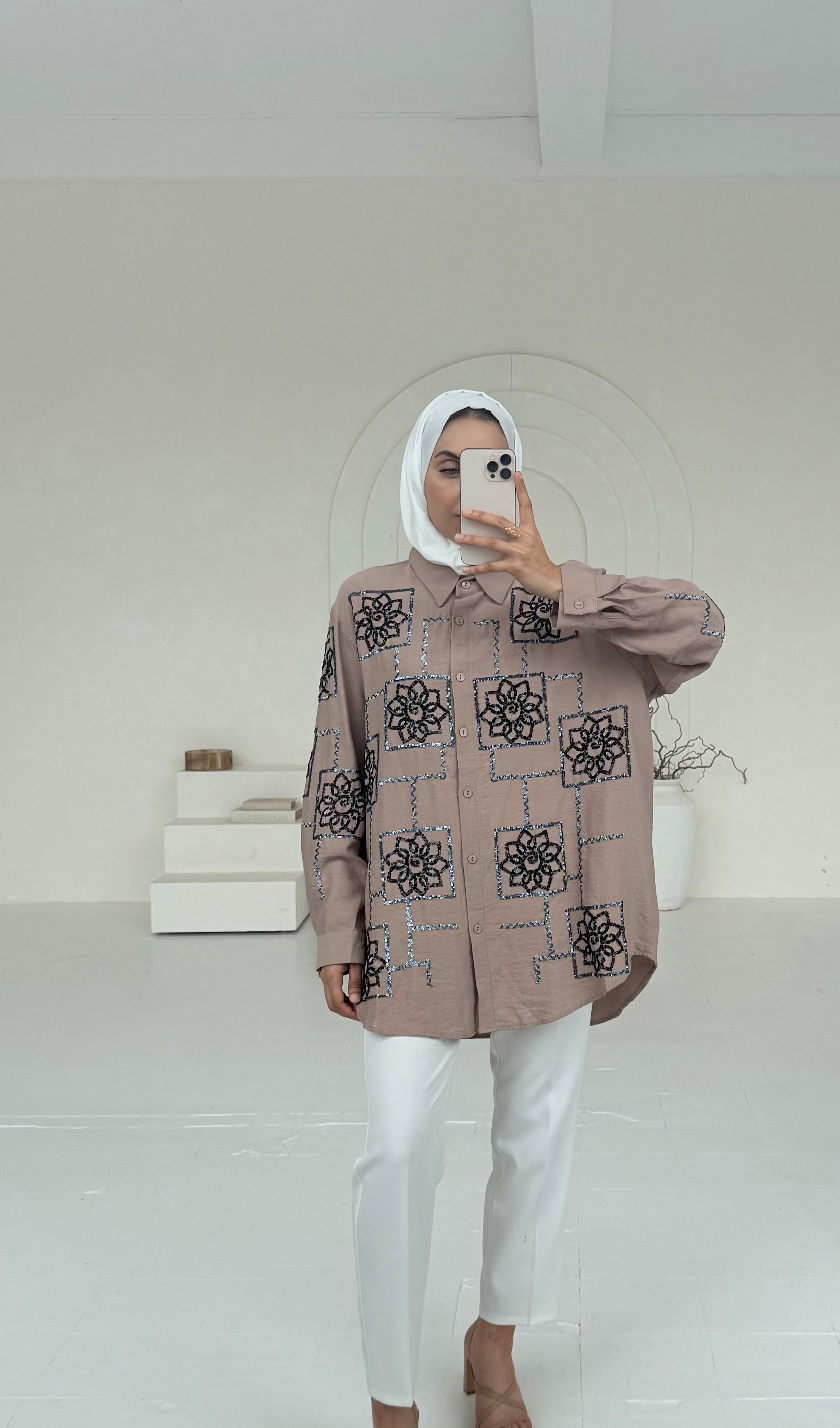 Gridlace with White Trousers Embellished Set