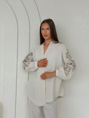 Wildflower Embroidered Linen Shirt & Straight-Leg Trouser Co-Ord – Natural