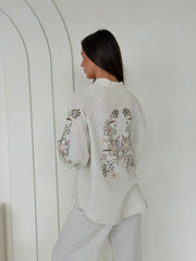 Wildflower Embroidered Linen Shirt & Straight-Leg Trouser Co-Ord – Natural