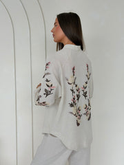 Blush Floral Embroidered Linen Shirt & Straight-Leg Trouser Co-Ord – Natural