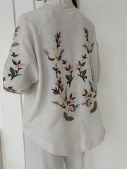 Blush Floral Embroidered Linen Shirt & Straight-Leg Trouser Co-Ord – Natural