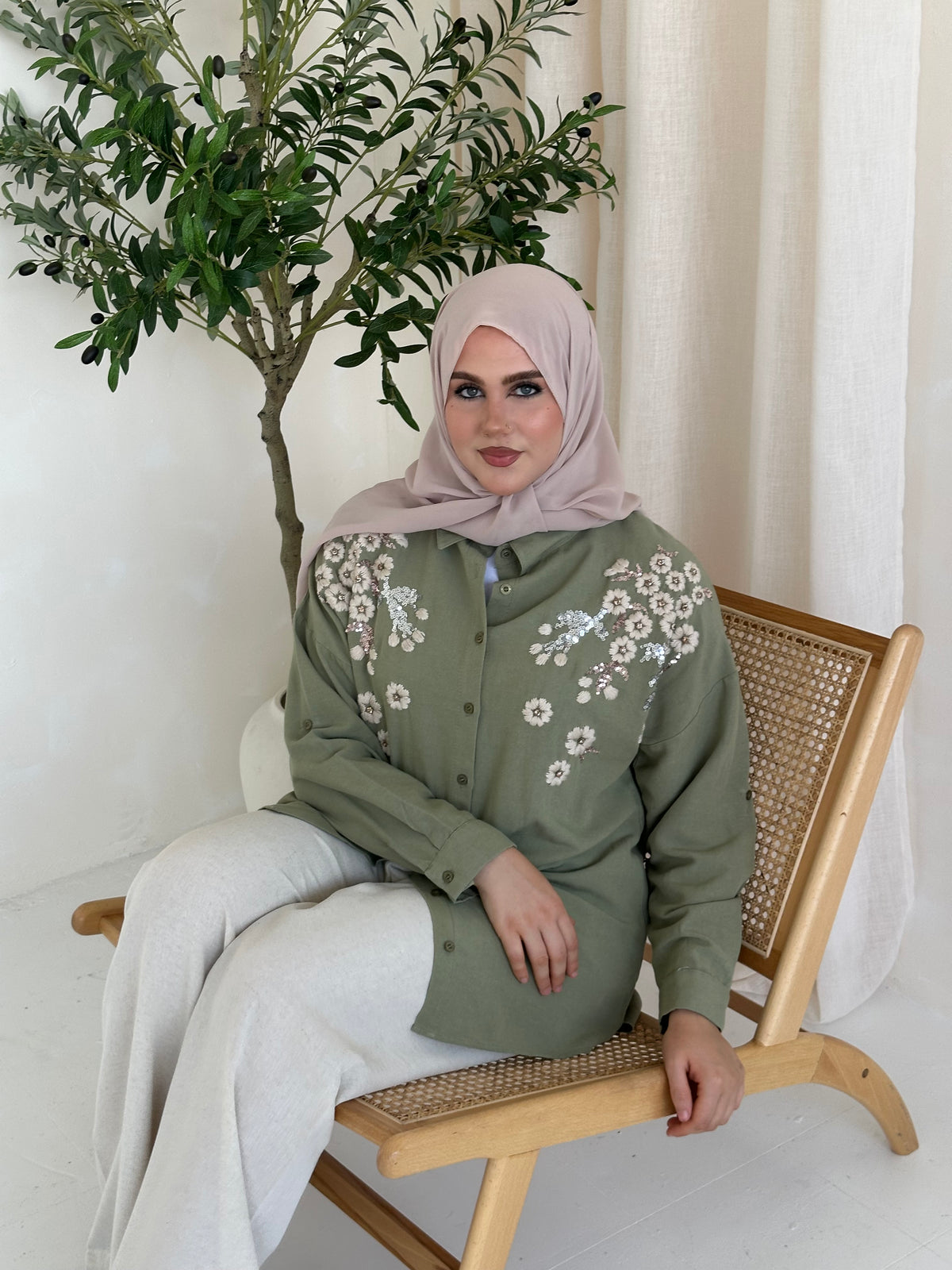 Olive Sage Embellished Co Ord