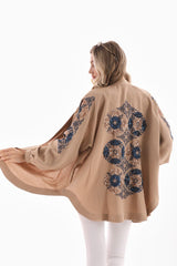 Tan Mosaic Embellished Kimono image 1