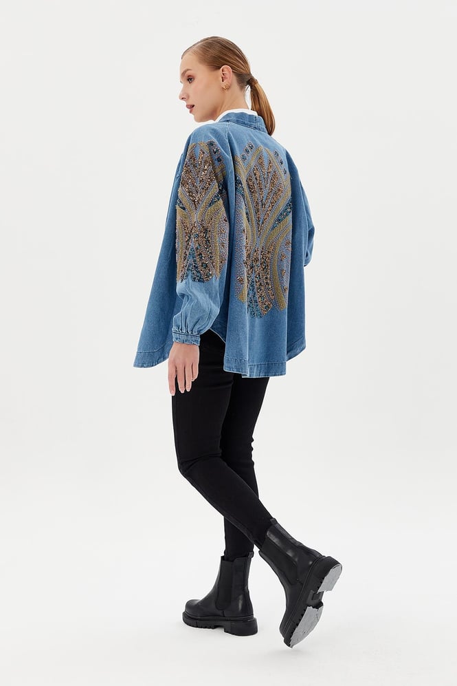 Mirage Embellished Denim Kimono
